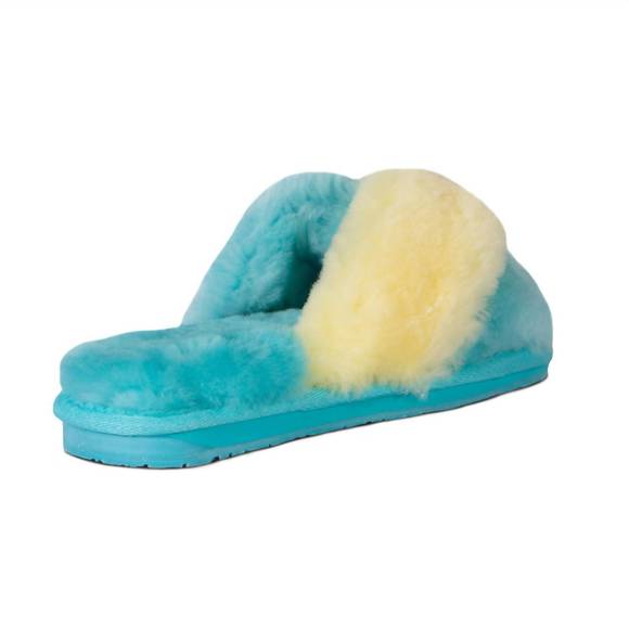 NEW CLOUD NINE ladies duo-tone emma sheepskin slipper in blue/yellow - Picture 3 of 6
